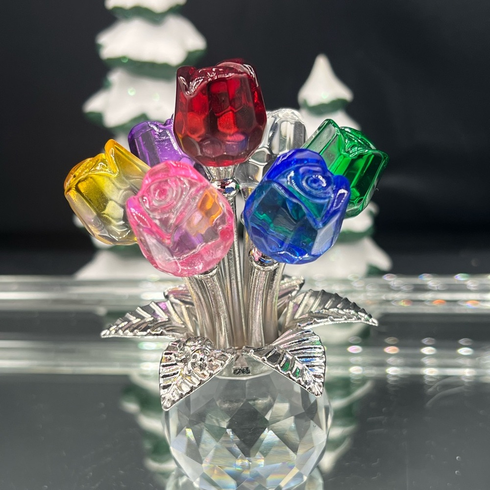 H&D HYALINE & DORA Colorful Crystal Rose Figurine with Gift Box